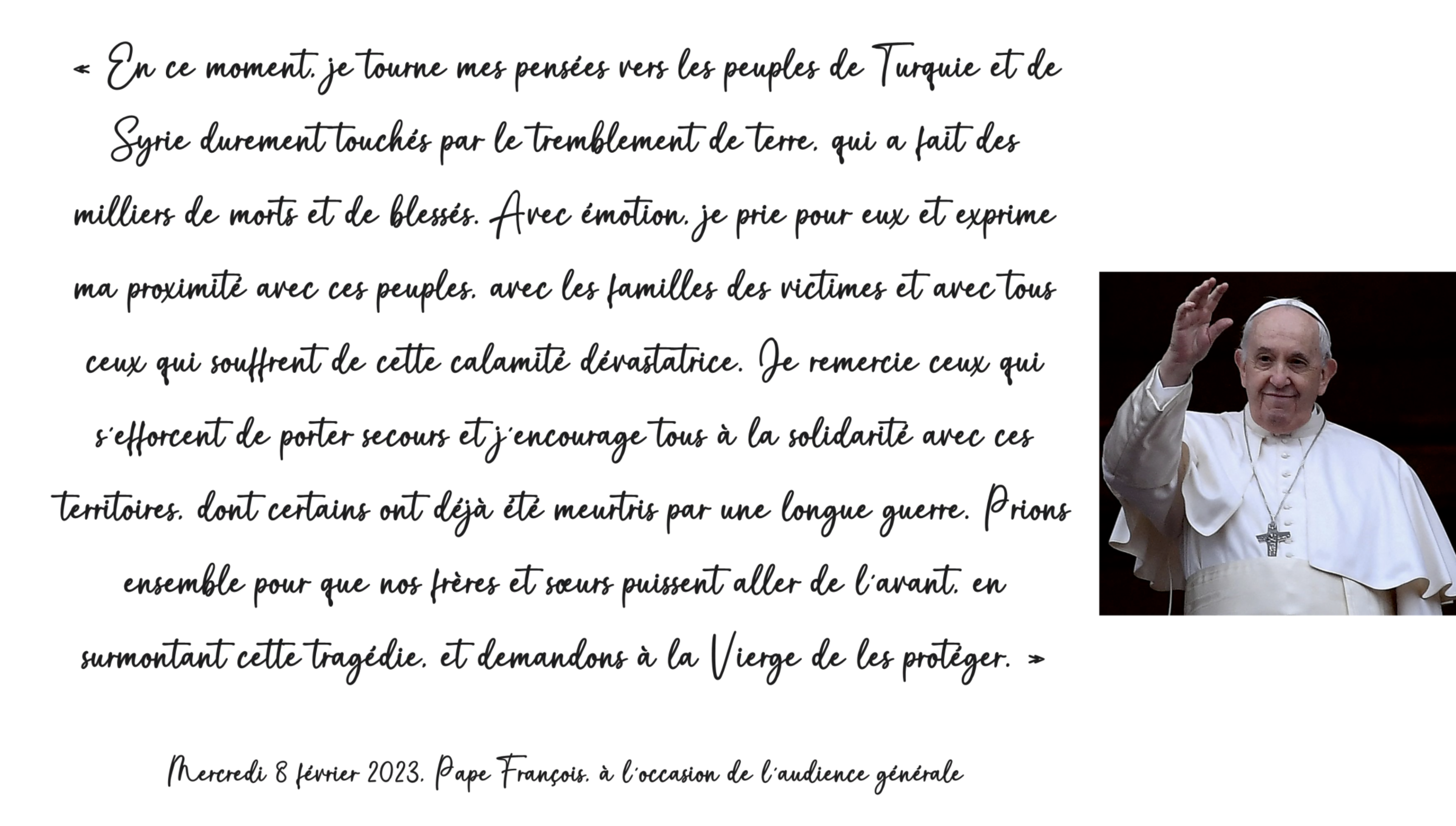 message du Pape Séismes