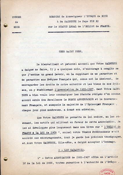 Mémoire adressé à Pie XI